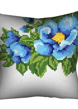 Подушка габардиновая c принтом голубі квіти на білому фоні 40x...