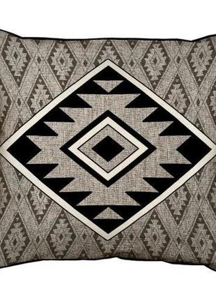 Подушка с мешковины черно-серый орнамент навахо 45x45 см (45ph...
