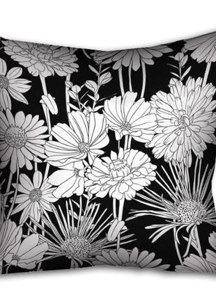 Подушка габардиновая c принтом чёрно-белые цветы 40x40 (4p_pw106)