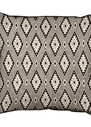 Подушка с мешковины орнамент навахо из ромбов серый 45x45 см (...
