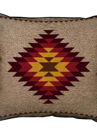 Подушка с мешковины бордово-желтый навахо орнамент 45x45 см (4...