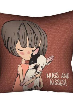 Подушка габардиновая c принтом hugs and kisses! 40x40 (4p_dog024)