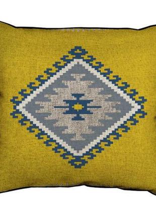 Подушка с мешковины серый навахо орнамент на желтом фоне 45x45...