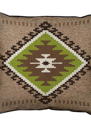 Подушка с мешковины зелено-серый навахо орнамент 45x45 см (45p...