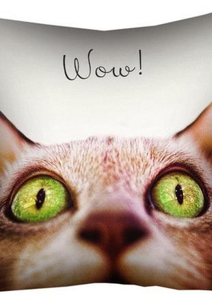 Подушка габардиновая c принтом кот с зелеными глазами 40x40 (4...