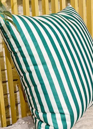 Подушка диванная с бархата бело-зеленые полоски 45x45 см (45bp...