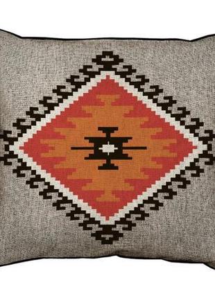 Подушка с мешковины оранжевый навахо орнамент на сером фоне 45...