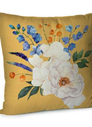 Подушка диванная с бархата цветочная композиция 45x45 см (45bp...