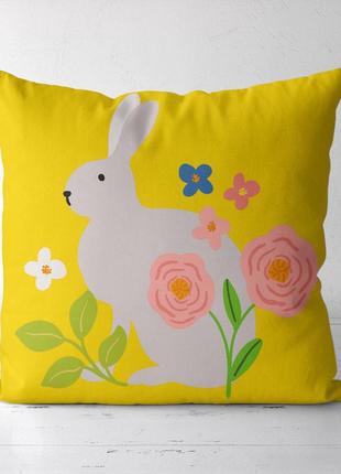 Подушка декоративная soft кролик и цветы на желтом фоне 45x45 ...