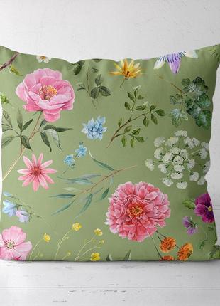 Подушка декоративная soft цветы на оливковом фоне 45x45 см (45...