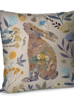 Подушка диванная с бархата зайчик и цветы 45x45 см (45bp_23m042)