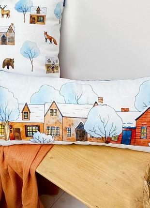 Подушка для дивана бархатная зимние дома 50x24 см (52bp_23ny001)