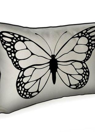 Подушка интерьерная из мешковины черно-белая бабочка 45x32 см