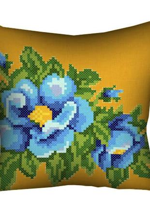 Подушка габардиновая c принтом голубі квіти на жовтому фоні 50...