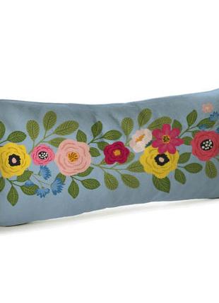 Подушка для дивана бархатная мальвы на голубом фоне 50x24 см (...