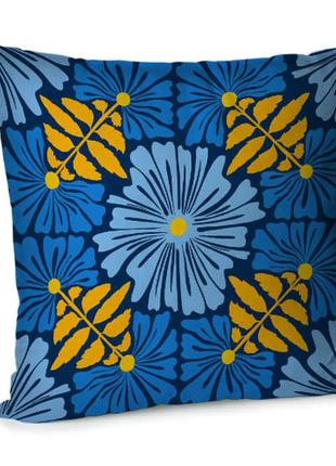Подушка диванная с бархата желтые и голубые цветы 45x45 см (45...