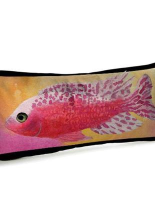 Подушка для дивана бархатная красная аквариумная рыбка 50x24 с...