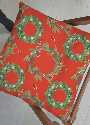Подушка на стул с завязками рождественские венки 40x40x4 см (p...