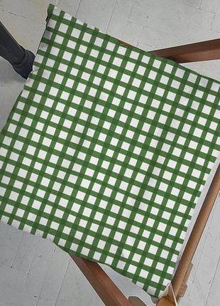 Подушка на стул с завязками бело-зеленая клетка 40x40x4 см (pz...