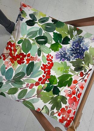 Подушка на стул с завязками ягоды, листья и цветы 40x40x4 см (...