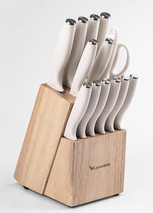 Набір кухонних ножів на підставці 14 предметів, білий
