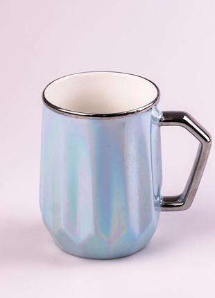 Чашка керамічна 450 мл у дзеркальній глазурі блакитний