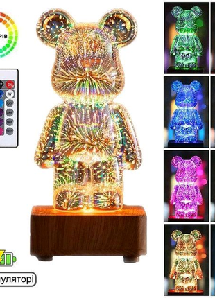 3D нічник світильник Ведмедик Феєрверк, нічник Bearbrick