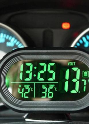 Автомобильные часы VST - 7009V подсветка + 2 термометра + воль...