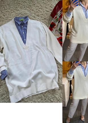Базовый белый /молочный удлиненный свитер ,р42-46