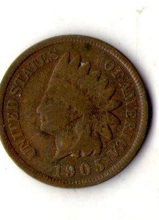 США 1 цент 1905 г. Indian Head Cent №368