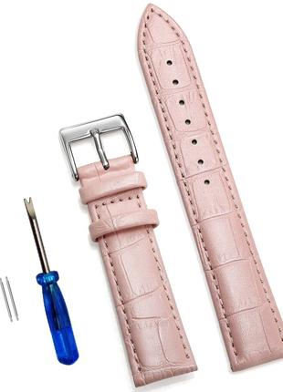 Ремешок кожаный для часов 22 мм розовый, пряжка - серебристая