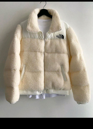 Куртка зимняя унисекс Тедди в стиле The North Face бежевая