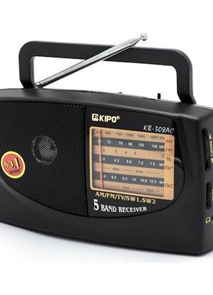 Радиоприемник KIPO KB-308AC - мощный 5-ти волновой фм Радиопри...