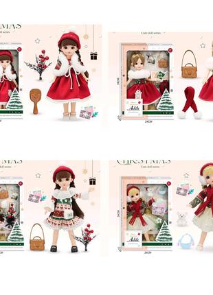 Лялька WX204-2-3-4-6 (24шт)28см,шарнірна, різдвяне вбрання, ак...
