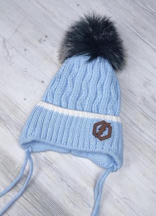 Тепла зимова шапка для хлопчика ❄️ на флісі з завязками