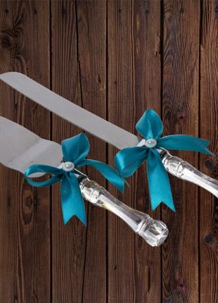 Набор нож и лопатка для свадебного торта (бирюзовый цвет) Код/...