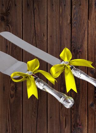 Набор нож и лопатка для свадебного торта (желтый цвет) Код/Арт...
