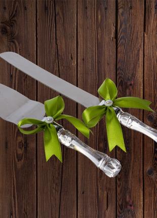 Набор нож и лопатка для свадебного торта (оливковый цвет) Код/...