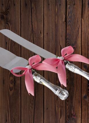 Набор нож и лопатка для свадебного торта (пудровый цвет) Код/А...