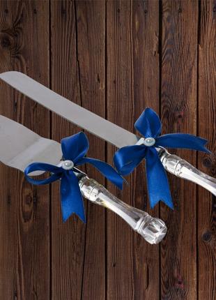 Набор нож и лопатка для свадебного торта (синий цвет) Код/Арти...