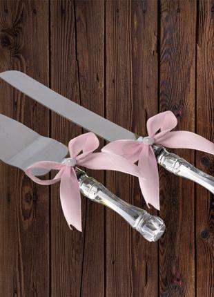 Набор нож и лопатка для свадебного торта (светло-розовый цвет)...