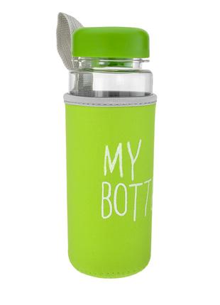 Бутылка My Bottle пластиковая зеленого цвета с чехлом Код/Арти...
