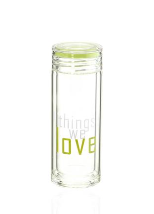 Бутылка-термос Love двойное стекло, зеленого цвета Код/Артикул...