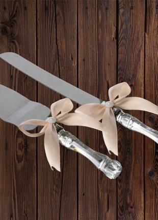 Набор нож и лопатка для свадебного торта (персиковый цвет) Код...