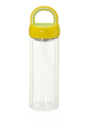 Пляшка-термос скляна із ситечком для заварювання жовтого кольо...