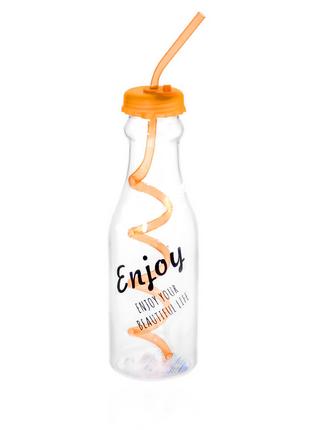 Бутылочка коктейльная Enjoy с трубочкой пластиковая оранжевого...