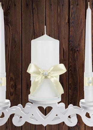 Набір весільних свічок "Сімейне вогнище" колір айворі прикраси...