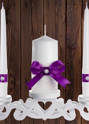 Набор свадебных свечей "Семейный очаг" фиолетовый цвет украшен...