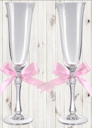 Свадебные бокалы, 2 шт, светло-розовый бант (арт. WG-000002-14...