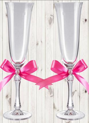 Свадебные бокалы, 2 шт, розовый бант (арт. WG-000002-15) Код/А...
